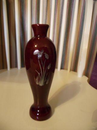 Lacquered Vase Abalone Inlay.  Iris Motif Vintage