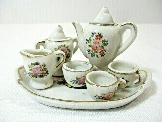 Vtg Miniature Tea Set Childs Doll House Canada 9 Pc China Made In Occupied Japan