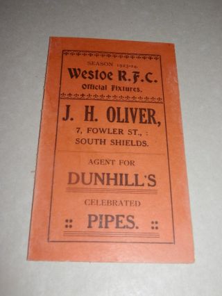 Very Rare Westoe Rugby Fc South Shields Club 1923/24 Fixture List Card