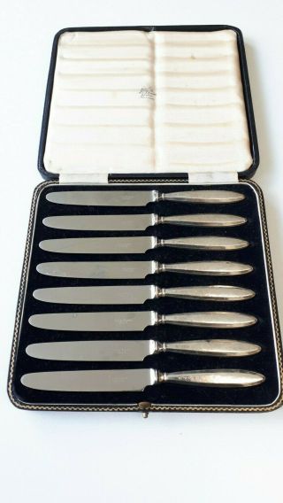 Antique Boxed Set Of 8 Silver Handled Tea Or Fruit Knives