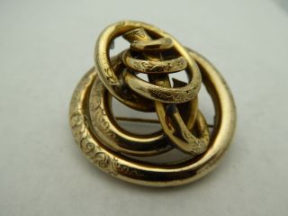 Antique Victorian 6k Rolled Gold Over Brass Engraved 3d Lovers Knot Pin Brooch