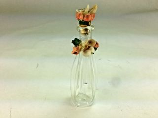 Antique French Hand Blown Small Perfume Bottle With Dabber Shell Flowers