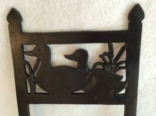 Antique black cast iron garden boot scraper w/ducks - EXC 2