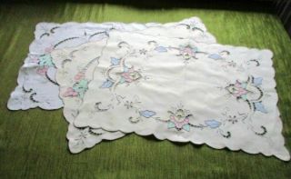 Vintage Madeira Tray Cloths - Hand Embroidered - Col.  Of 3