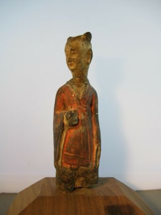Chinese Han Dynasty Attendant Red Garment Hand Modeled Painted 206 B.  C.  220 A.  D.