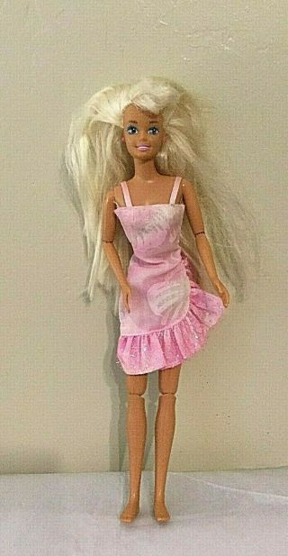 Vintage Barbie Head 1976 Body 1993 Jointed Tan Pink Dress And Earrings Pre Owned