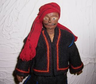 Vintage All Wood Wooden Middle Eastern Multi - Jointed Felt Clothed 10.  5 " Man Doll