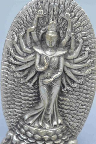 Collectable Handwork Old Miao Silver Carve Thousand Hand Buddha Exorcism Statue