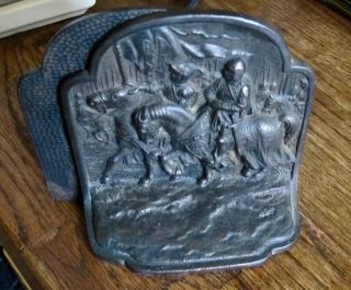 Antique Bookends Bronze Over Metal Knights On Horses - Unique