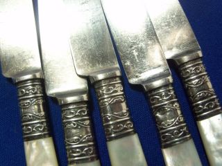 Antique knives,  Meriden Cutlery mother of pearl handles with sterling bands (5) 2