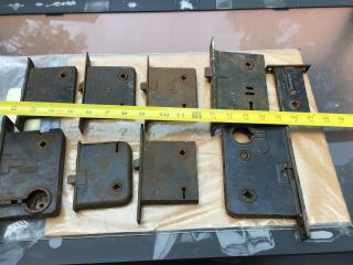 9 Antique Victorian Passage Mortise Door Locks W/o Key Or Knobs Hardware Salvage