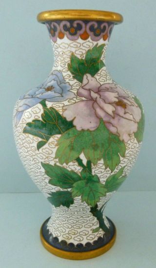 Antique Japanese Chinese Cloisonne Flower Vase Urn Pot Red Bird White Brass Rare