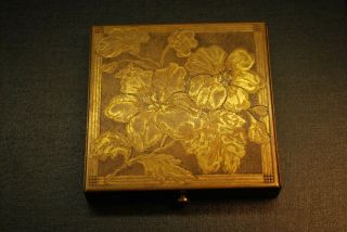 Antique Art Deco Gold Washed Over Brass Compac Poppy Flowers 3 1/8 " Square