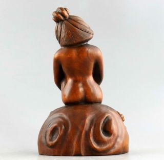Collectable China Antique Boxwood Carve Shy Naked Belle Unique Delicate Statue 3