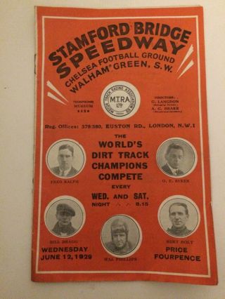 Rare Stamford Bridge Speedway Programme June 12th 1929