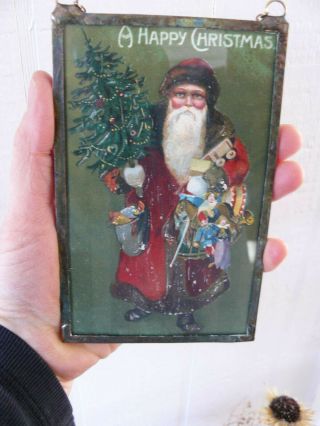 Antique Christmas Postcard Old World Santa With Furs,  Framed.  Dated 1908