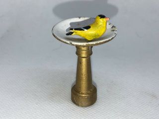 Vintage Miniature Dollhouse Accessory - Cast Iron Garden Bird Feeder With Bird