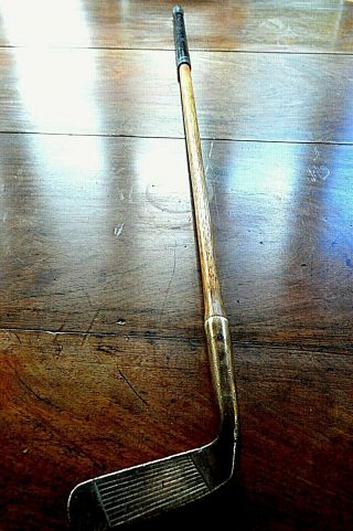 Rare Antique Wood (probably Hickory) Shafted Putter.  Polished Brass Head.