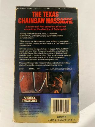 The Texas Chainsaw Massacre Rare Video Treasures VHS Tape Horror Movie Cult 2