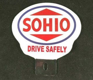 Sohio Gas Oil Drive Safely License Plate Topper Porcelain Rare Advertising Sign