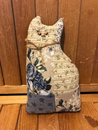Primitive Quilted Cat Doll - Blue - Hand Made - Cupboard Tuck