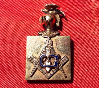 Antique Masonic Knight Golden Rococo Square & Compass Fob Mystical Jewel