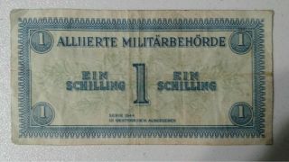 Ww2 Amc,  Allied Military Currency,  1 Schilling,  Use In Austria,  Rare Banknote