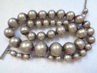 Antique Hand Made Sterling Silver 925 Graduated Bench Bead Necklace
