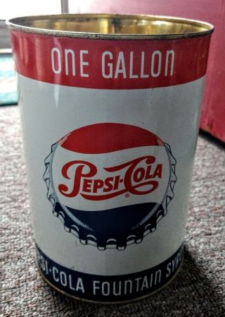 Very Rare 1950s Pepsi - Cola One Gallon Syrup Can Tin.  One