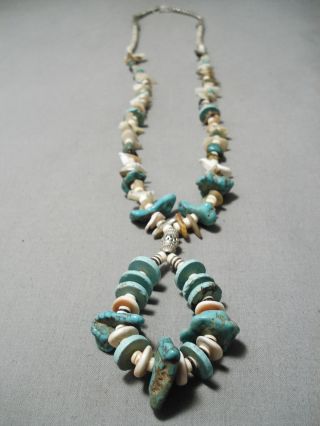 Very Rare Vintage Navajo Green Turquoise Nugget Sterling Silver Hogan Necklace