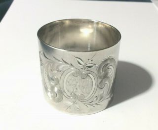Antique Sterling Silver Napkin Ring Hand Engraved Design Initial Be