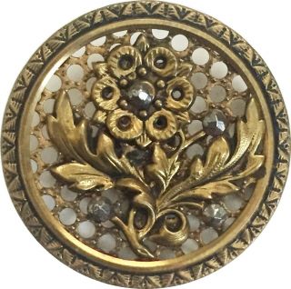 Large Antique Pierced Brass Button Floral - Cut Steels