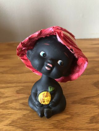 Rare Vtg Ceramic Black African American Baby Boy Bobble Head W/ Hat Kenmar Japan