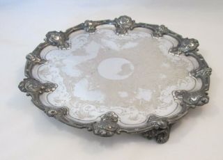 A Round 19th Century Silver Plated Tray On 3 Feet