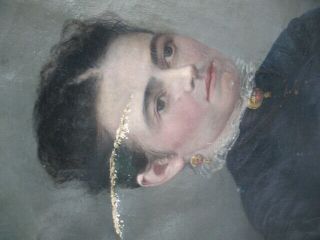19thC Antique American Folk Art Portrait Oil Painting Young Lady As Found 3