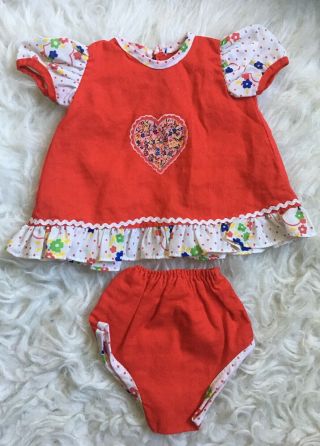2 Pc Vintage Outfit Red Dress Shirt Underwear Fits 18 Inch American Girl Doll
