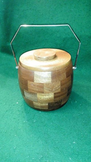 Vintage Cambridge Ware Wooden Ice Bucket / Biscuit Barrel With Chrome Handle