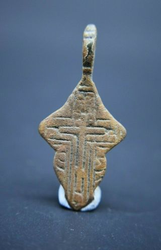 Post Medieval Copper Alloy Crucifix Pendant C.  17th Century Ad