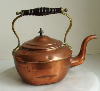 Victorian Copper And Brass & Wood Handle Kettle British Make 18cm Tall