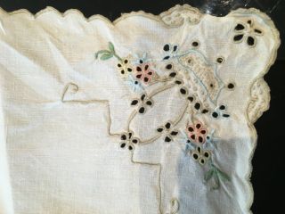 Set of 4 vintage tea napkins linen cut work and embroidery lovely 2