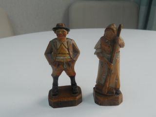 Antique German Austrian Black Forest Handcarved Small Wooden Male Female Figures