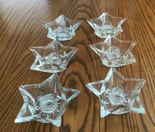 Mid Century Clear Glass Star Shape Taper Candle Holders Set Of 6 5 Points Euc