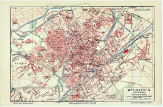 Mulhouse France - 1910 City Map By Meyers.  Mulhausenen Im Elsass Alsace