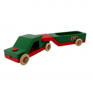 Vintage Mcm Brio Sweden Toy Wooden Trailer W Rubber Wheels Green Red Rare 1960s