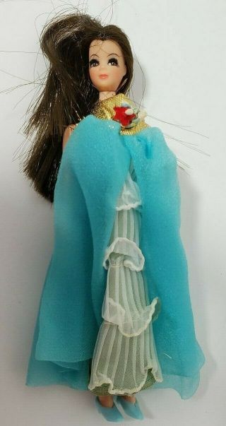 Vintage Topper Dawn Doll Brunett Blue Gown With Shoes.