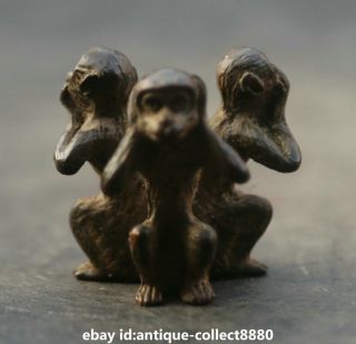 1.  8 " Collect Old Chinese Bronze 12 Zodiac Animal Three Likable Monkey Statue 三不猴