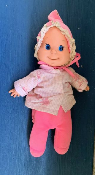 Vintage 1970 Mattel Bedsie Baby Beans Doll Pink Outfit 12” Worn
