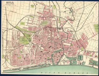 Antique Map Street Plan Hull In Yorkshire 10 " X 8 " 1903