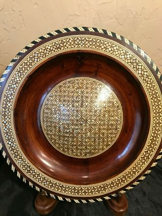Vintage Wooden Mother of Pearl Inlay Decorative Plate w/ Stand 2 Available 2