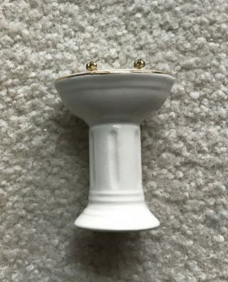 Vintage Miniature Dollhouse Porcelain Pedestal Sink White W Flowers Gold Faucet